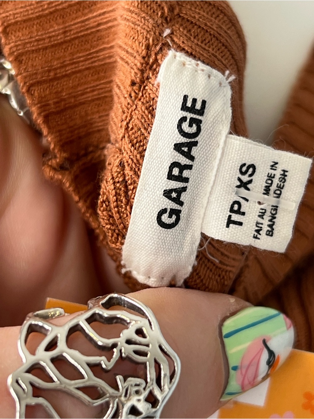 Garage Ribbed Mock Neck Crop Top in Rust - Picture 5 of 5